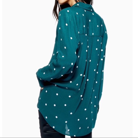 Topshop Oversized Polka Dot Button Up Top Sz 6 - Picture 2 of 8